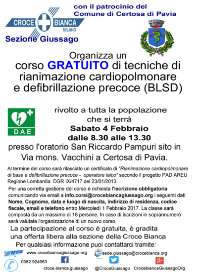 Corso gratuito PAD Oratorio Certosa di Pavia