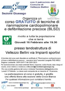 Corso defibrillatore gratuito Vellezzo bellini